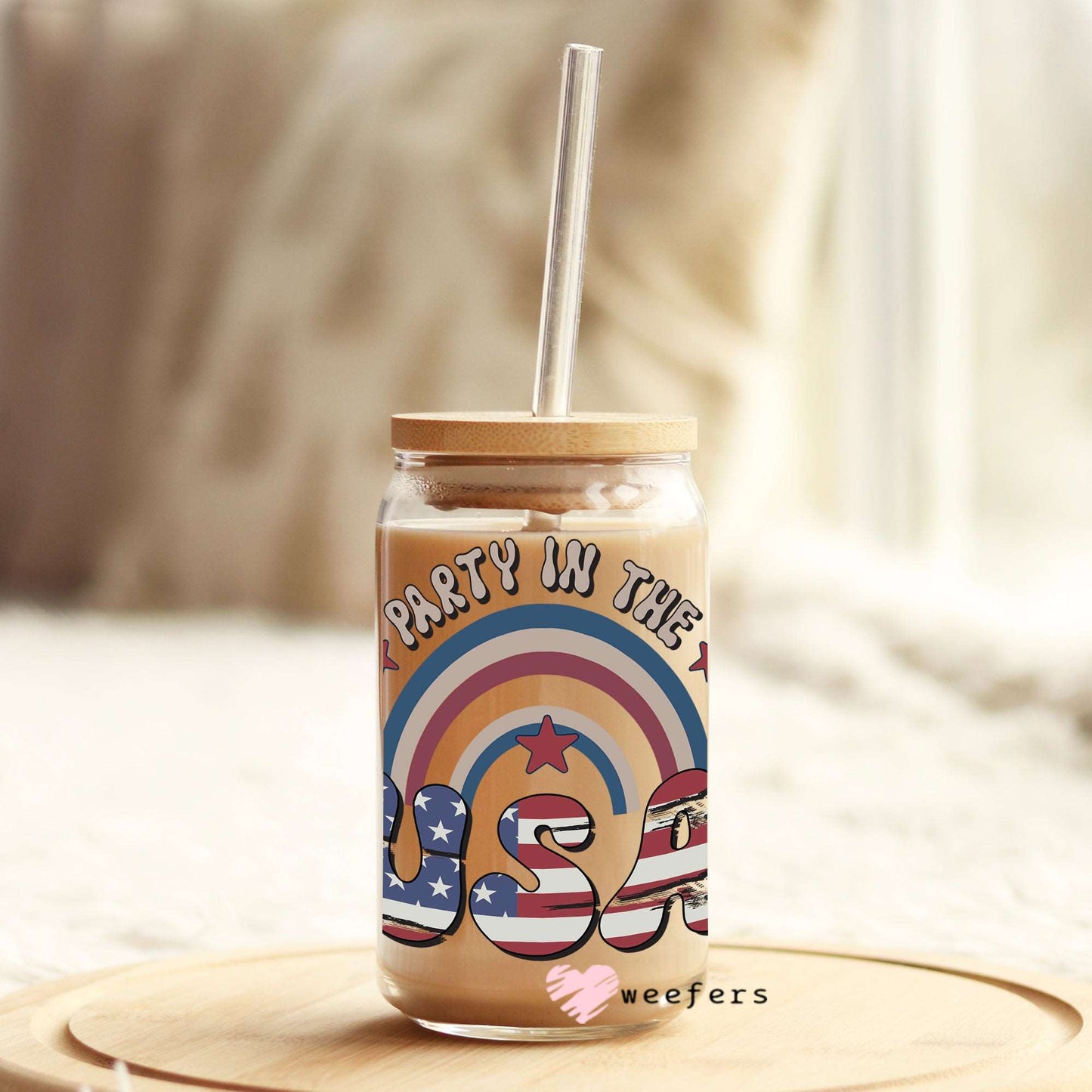 4th of July Party in the USA 16oz Libbey Glass Can UV DTF or Sublimation Wrap - Decal - Weefers