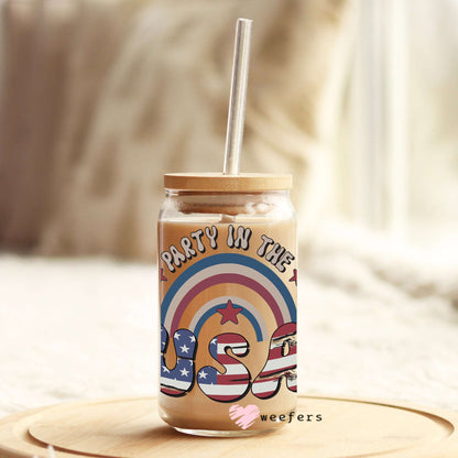 4th of July Party in the USA 16oz Libbey Glass Can UV DTF or Sublimation Wrap - Decal - Weefers