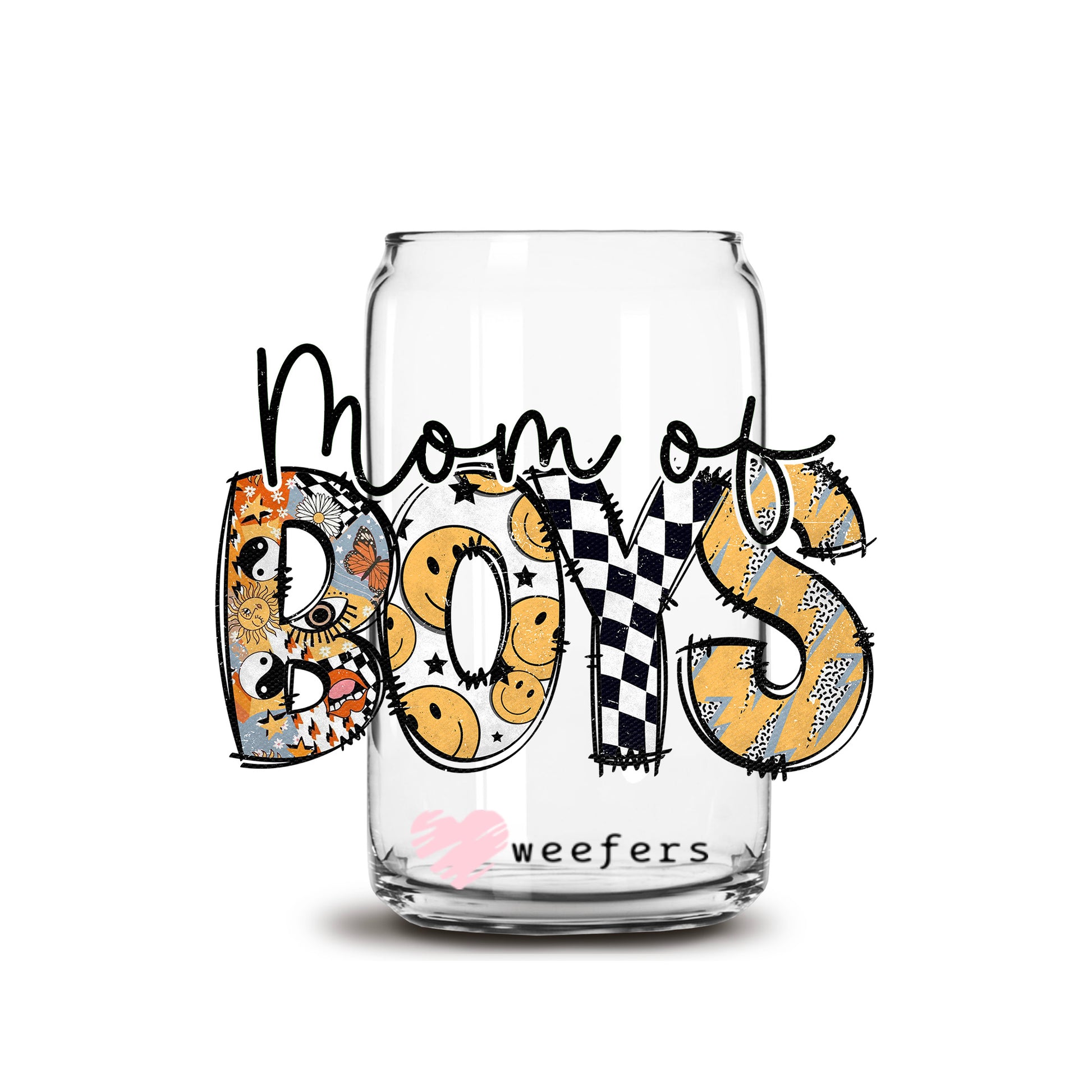 Mom Of Boys 16oz Libbey Glass Can UV DTF or Sublimation Wrap - Decal Transfers - Weefers