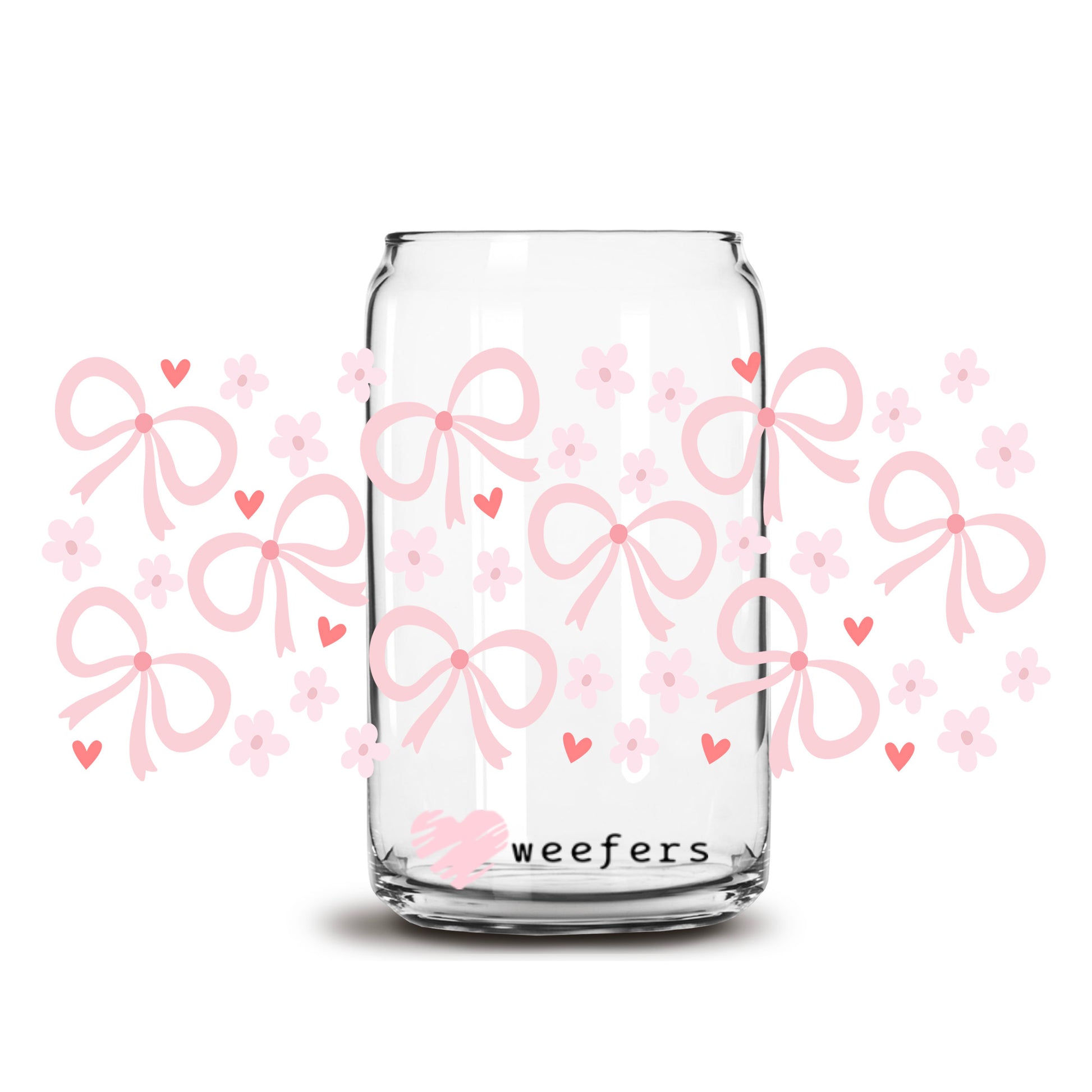 Pink Bows And Flowers 16oz Libbey Glass Can UV DTF or Sublimation Wrap Decal Transfer - Weefers