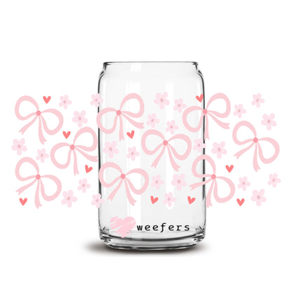 Pink Bows And Flowers 16oz Libbey Glass Can UV DTF or Sublimation Wrap Decal Transfer - Weefers