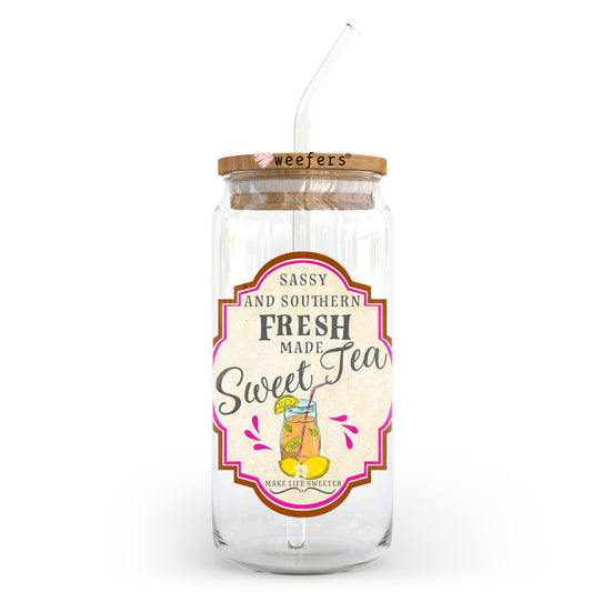 Sassy And Southern Fresh Made Sweet Tea 20oz Libbey Glass Can UV DTF or Sublimation Wrap - Decal - Weefers