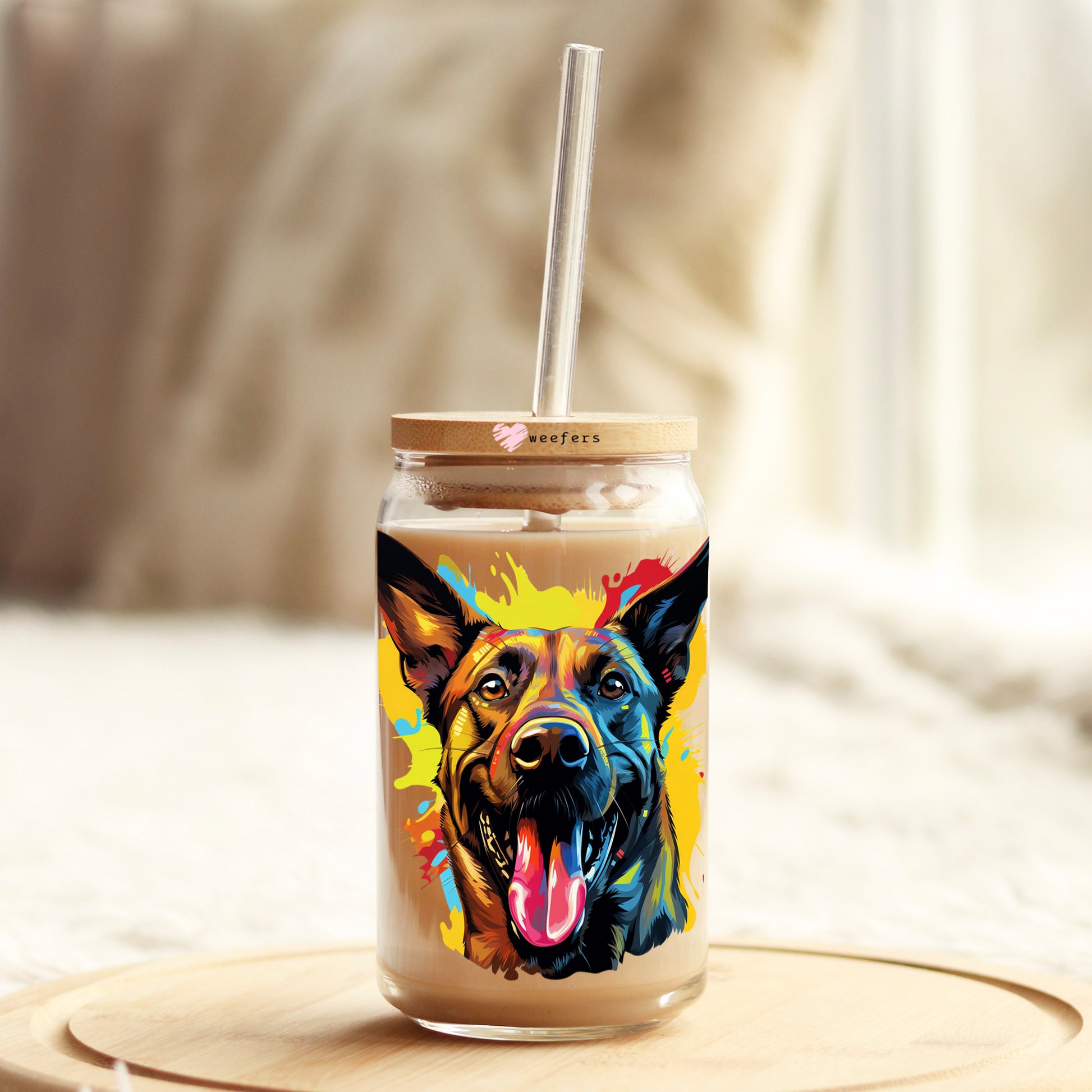 Belgian Malinois Colorful Watercolor 16oz Libbey Glass Can UV DTF or Sublimation Wrap - Decal - Weefers