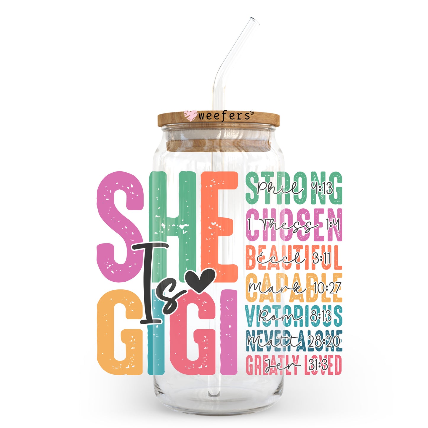 She Is Gigi Christian 20oz Libbey Glass Can UV DTF or Sublimation Wrap - Decal - Weefers