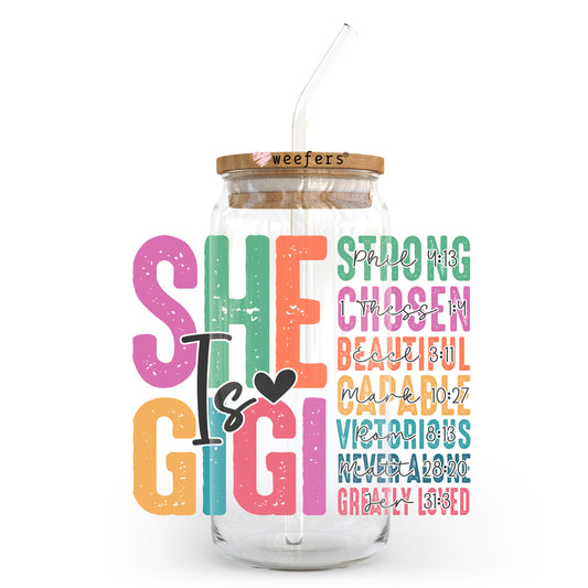 She Is Gigi Christian 20oz Libbey Glass Can UV DTF or Sublimation Wrap - Decal - Weefers