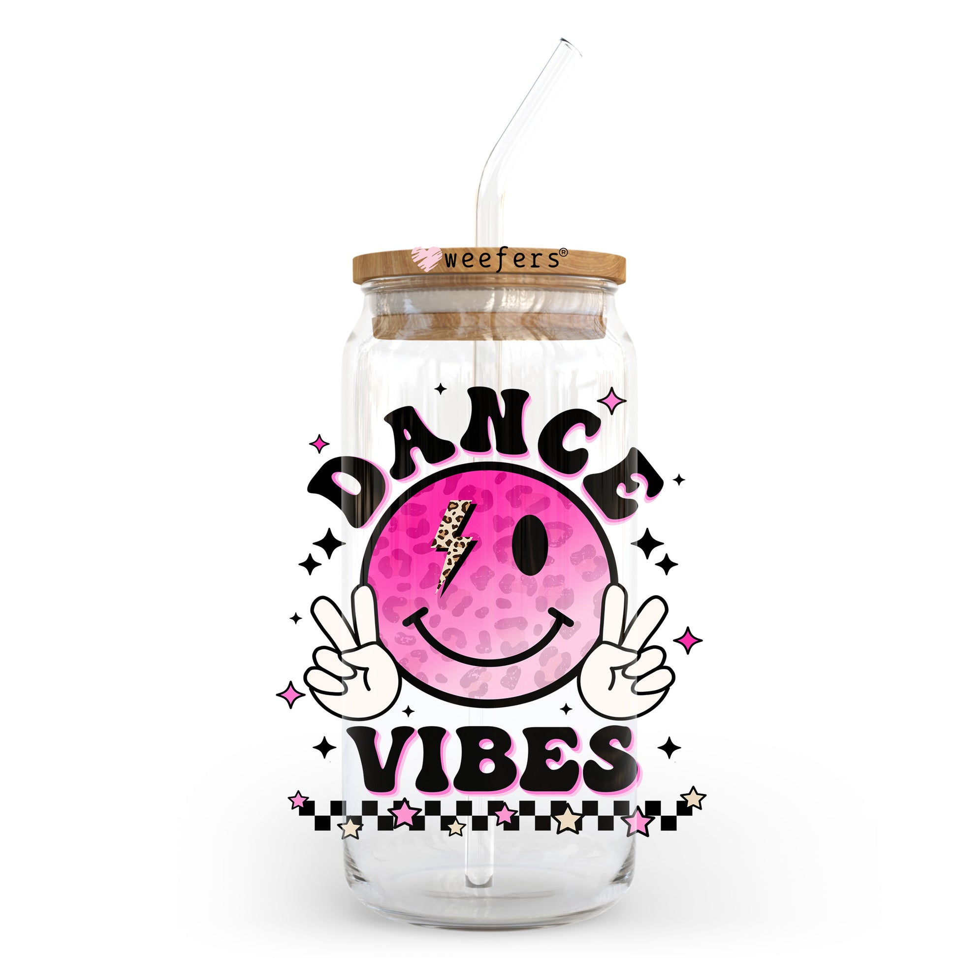 Dance Vibes Pink Smile Face 20oz Libbey Glass Can UV DTF or Sublimation Wrap - Decal Transfer - Weefers