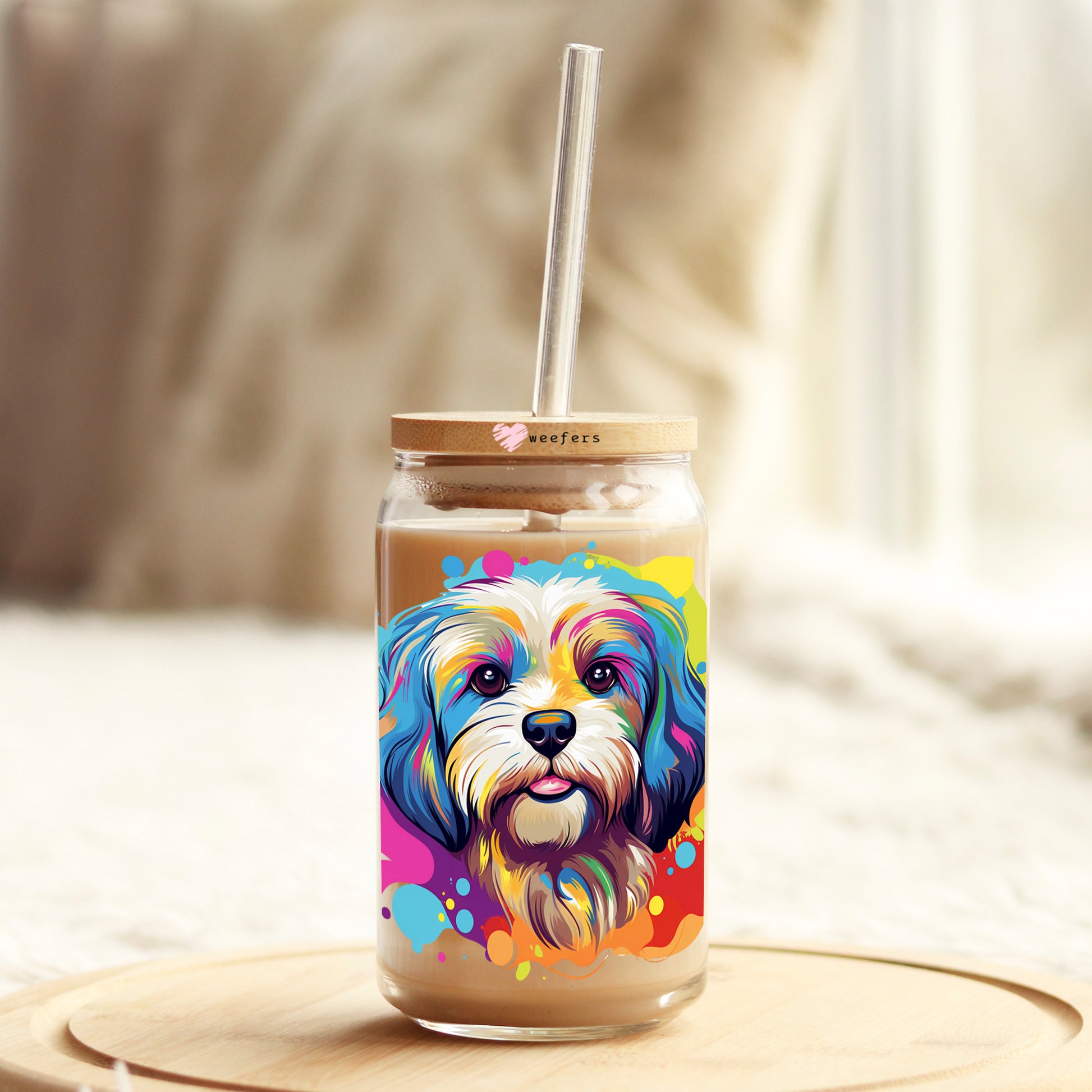 Lhasa Apso Colorful Watercolor 16oz Libbey Glass Can UV DTF or Sublimation Wrap - Decal - Weefers