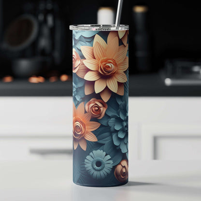 20oz Skinny Tumbler Wrap - 3D Blue and Coral Dreams - Weefers