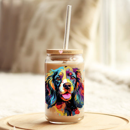 English Cocker Spaniel Colorful Watercolor 16oz Libbey Glass Can UV DTF or Sublimation Wrap - Decal - Weefers