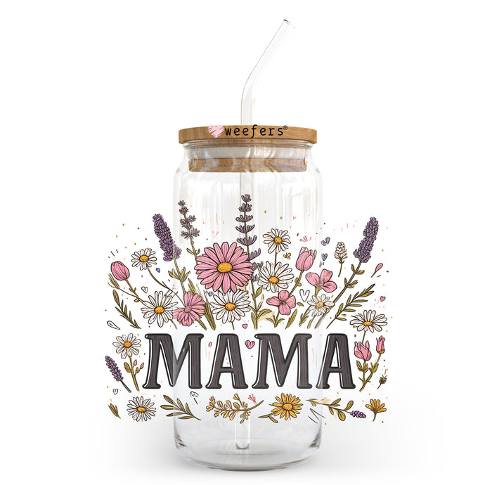 a glass jar with a straw in it that says mama