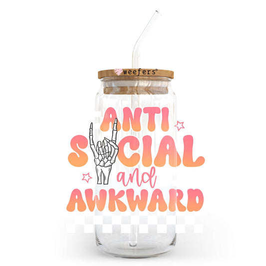 Anti Social and Awkward White 20oz Libbey Glass Can UV DTF or Sublimation Wrap - Decal Transfer Weefers