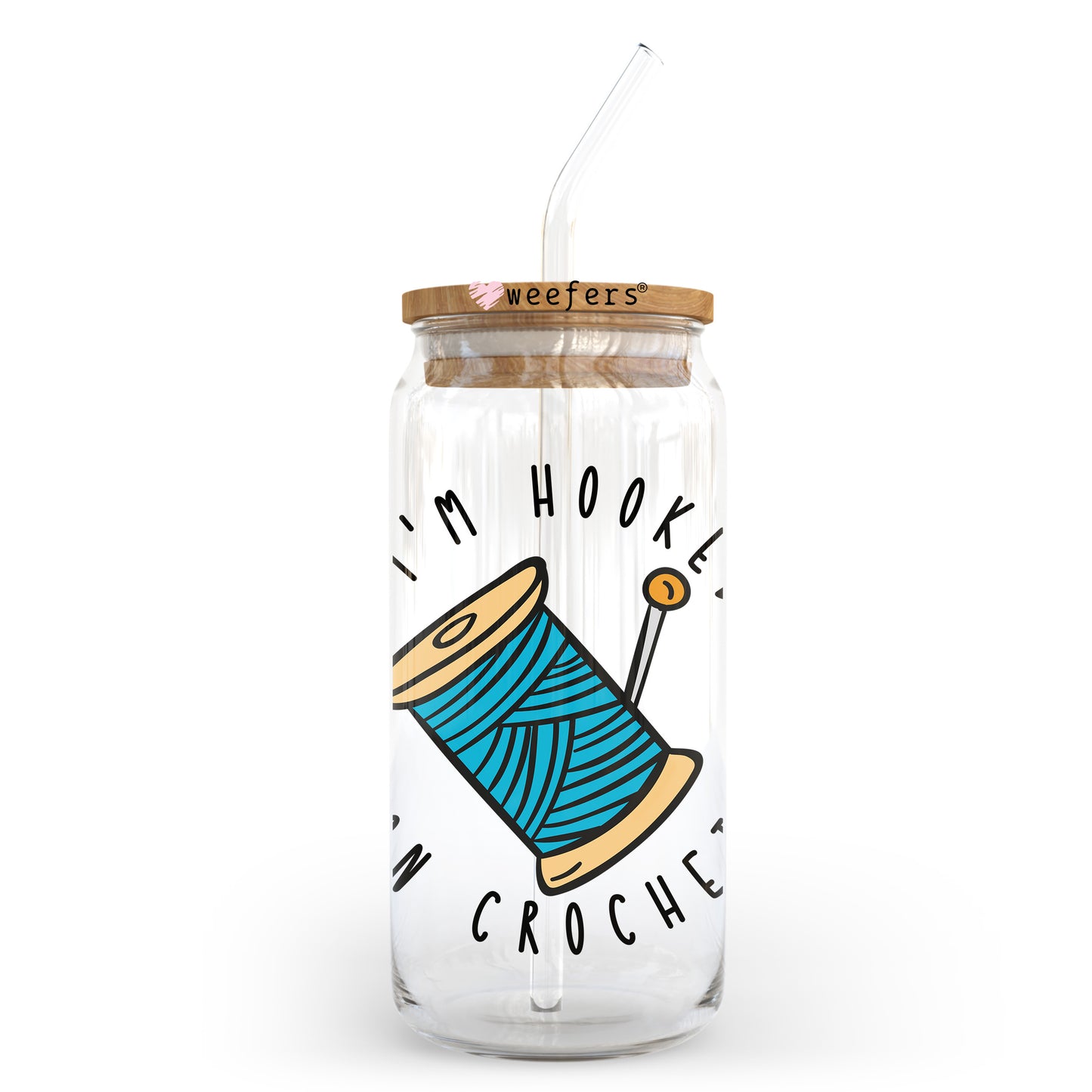 I'm Hooked on Crochet 20oz Libbey Glass Can UV DTF or Sublimation Wrap - Decal Transfer - Weefers