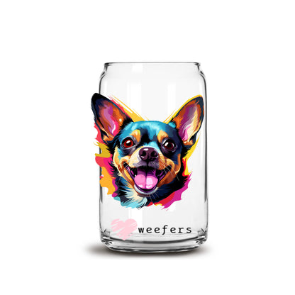 Chihuahua Colorful Watercolor 16oz Libbey Glass Can UV DTF or Sublimation Wrap - Decal - Weefers