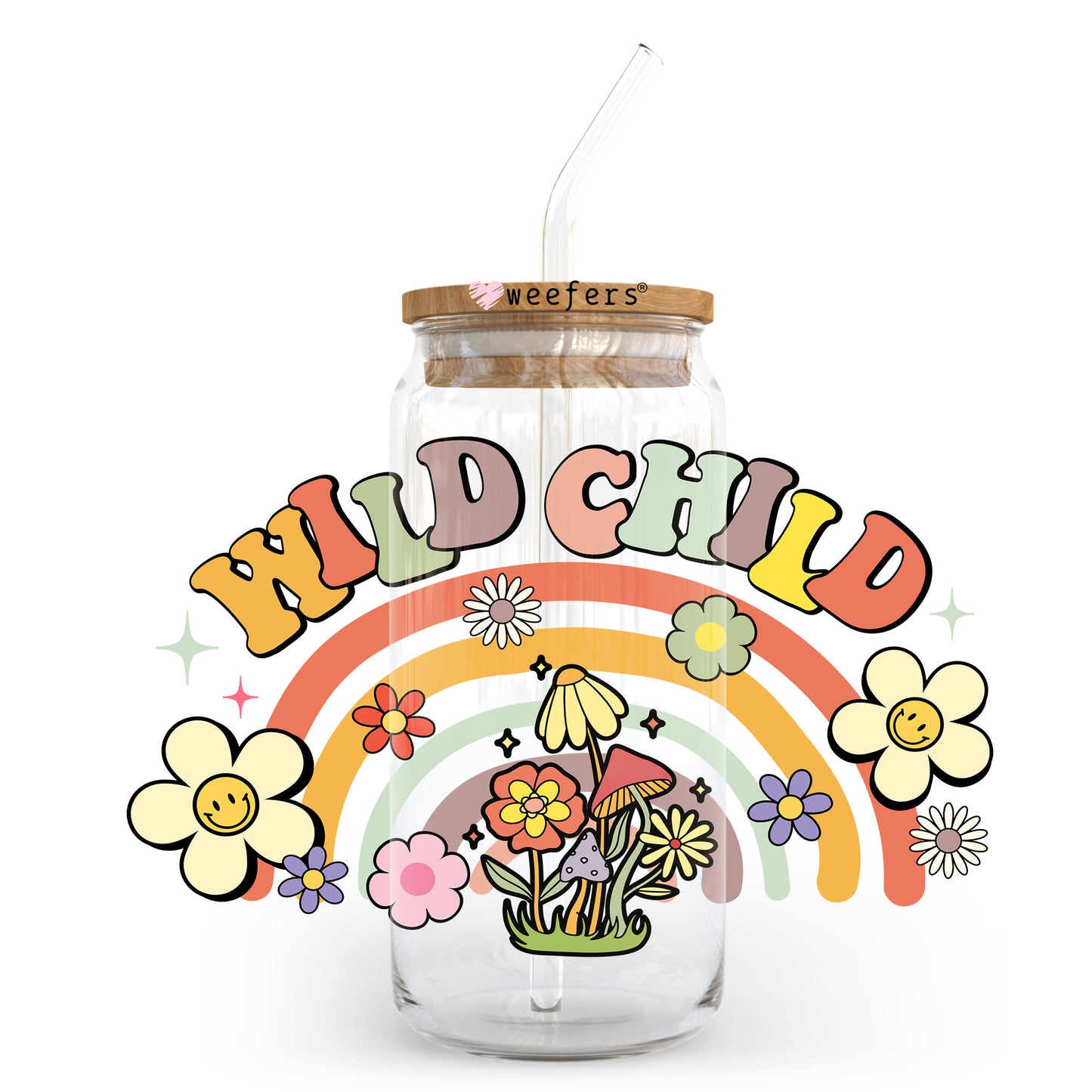 Wild Child Rainbow 20oz Libbey Glass Can UV DTF or Sublimation Wrap - Decal - Weefers