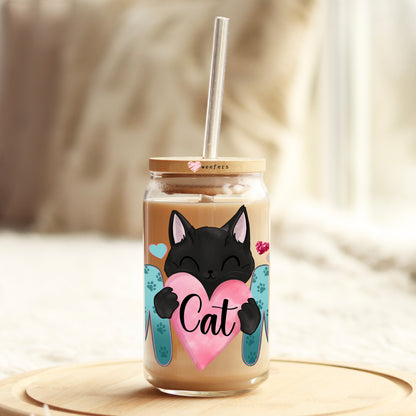 Cat Mom Heart 16oz Libbey Glass Can UV DTF or Sublimation Wrap Decal Transfer - Weefers