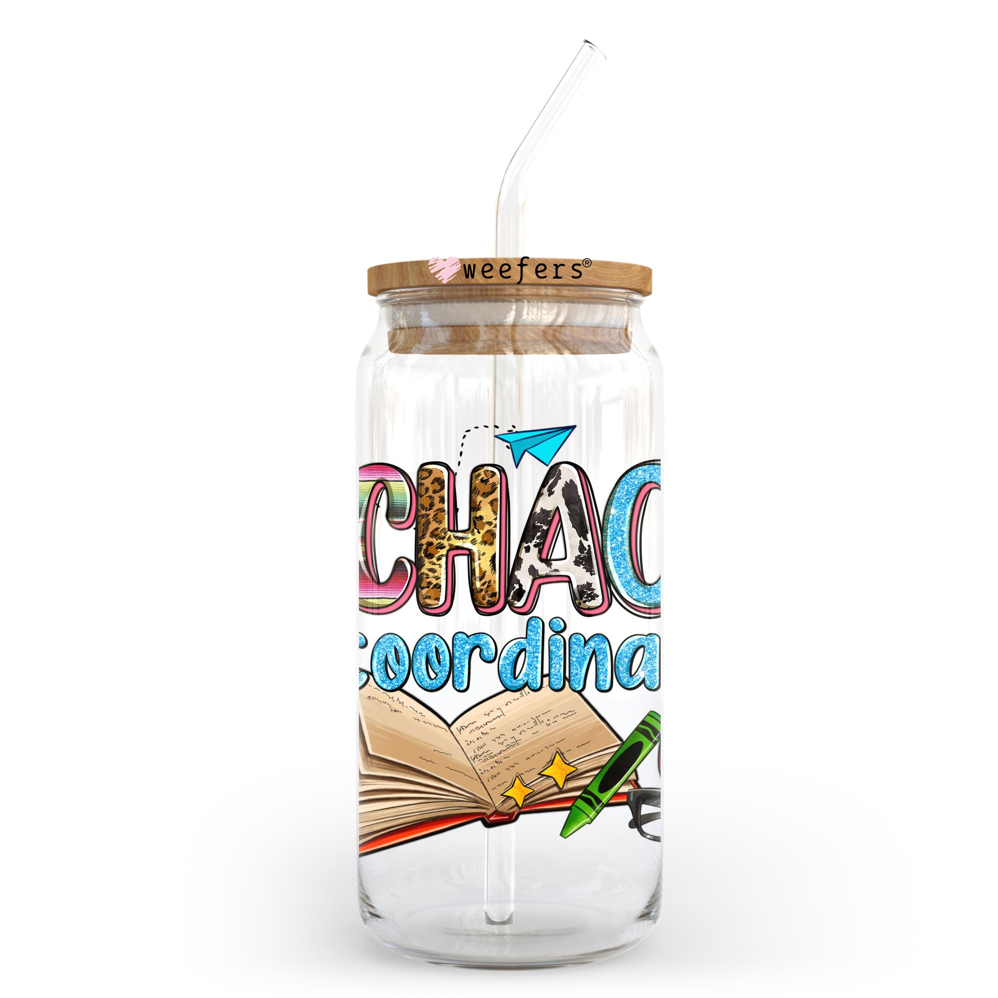 Chaos Coordinator Pencil Book 20oz Libbey Glass Can UV DTF or Sublimation Wrap - Decal Transfer - Weefers