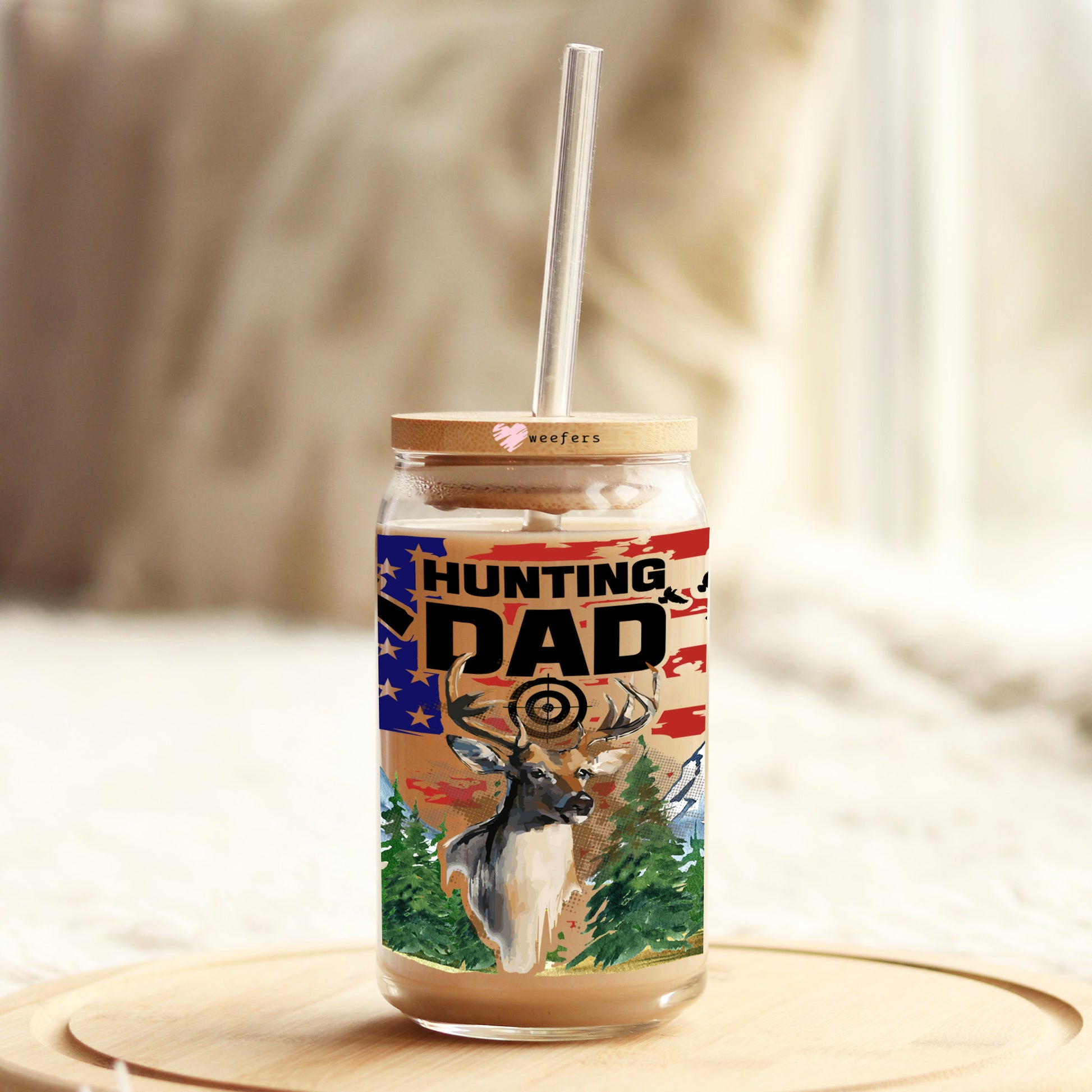 Hunting Dad 16oz Libbey Glass Can UV DTF or Sublimation Wrap Transfer - Weefers