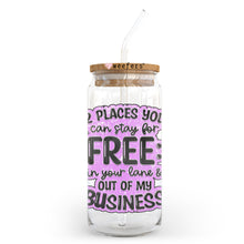 Load image into Gallery viewer, a jar with a straw in it that says, places you can stay for free
