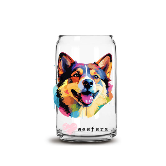 Akita Colorful Watercolor 16oz Libbey Glass Can UV DTF or Sublimation Wrap - Decal - Weefers