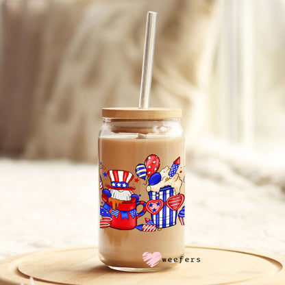 4th of July Coffee Latte 16oz Libbey Glass Can UV DTF or Sublimation Wrap - Decal - Weefers