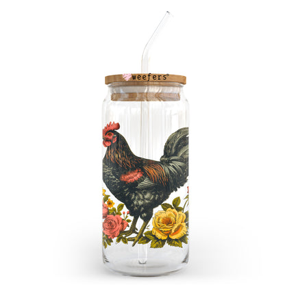 Retro Vintage Chicken Floral 20oz Libbey Glass Can UV DTF or Sublimation Wrap - Decal Transfer - Weefers