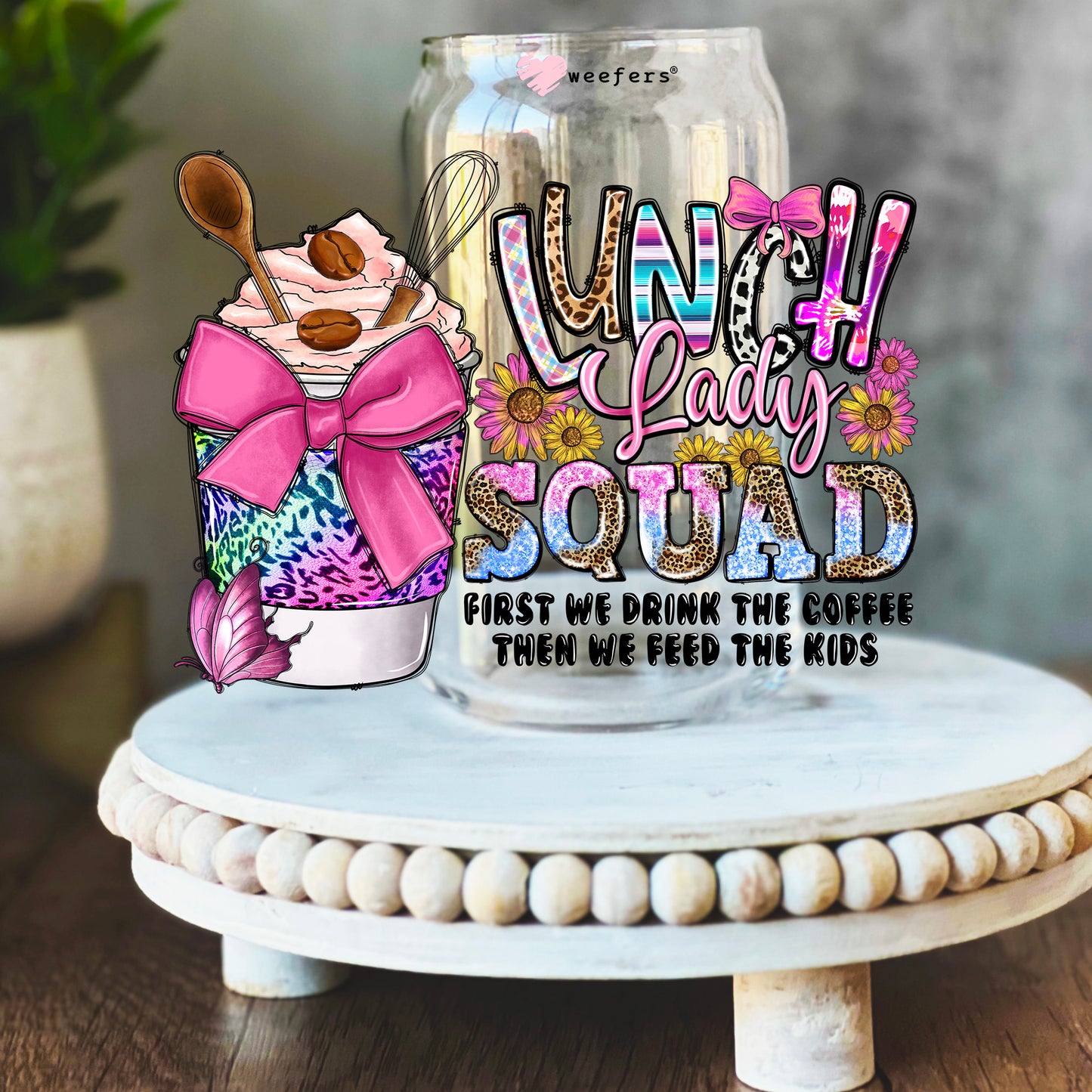 Lunch Lady Squad 16oz Libbey Glass Can UV DTF or Sublimation Wrap Decal Transfer - Weefers