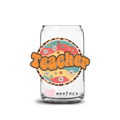 Teacher Groovy And Retro 16oz Libbey Glass Can UV DTF or Sublimation Wrap - Decal Transfer - Weefers