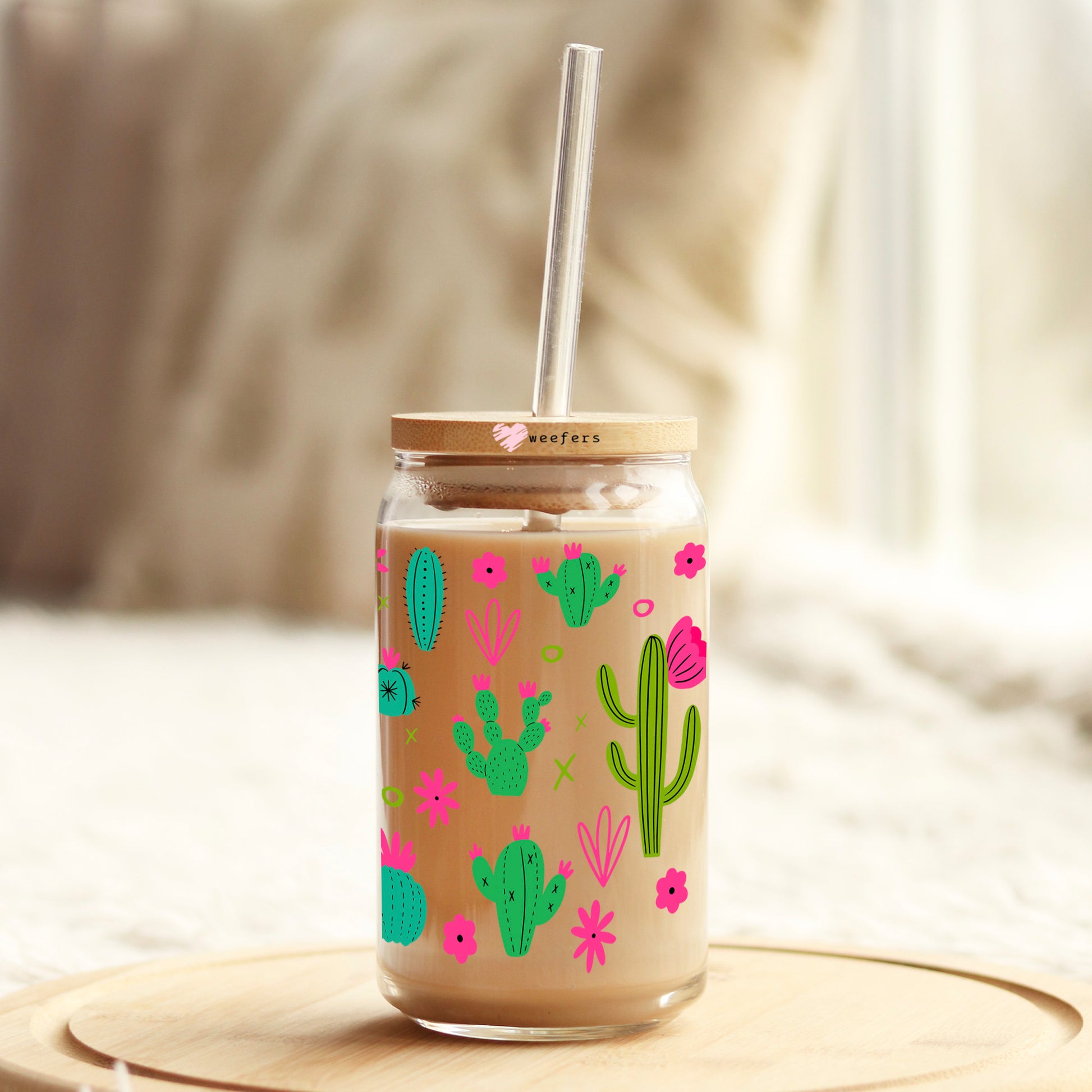 Cactus Wonderland 16oz Libbey Glass Can UV DTF or Sublimation Wrap - Transfer - Weefers