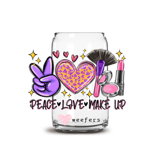 Peace Love Makeup 16oz Libbey Glass Can UV DTF or Sublimation Wrap - Decal Transfers - Weefers