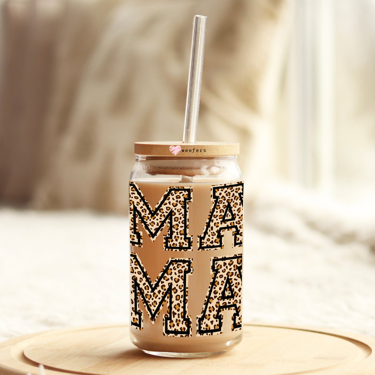 MaMa Stacked Leopard 16oz Libbey Glass Can UV DTF or Sublimation Wrap - Decal - Weefers