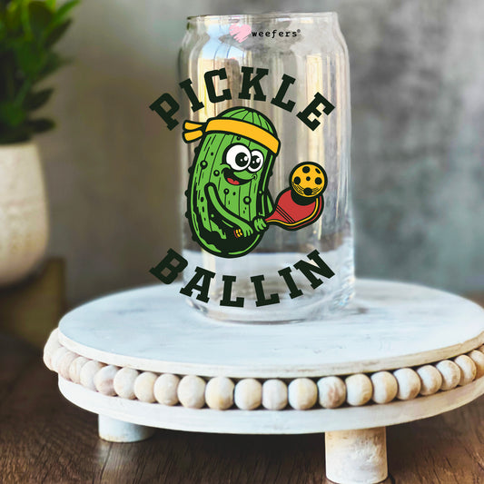 Pickle Ballin Green Pickle 16oz Libbey Glass Can UV DTF or Sublimation Wrap Decal Transfer - Weefers