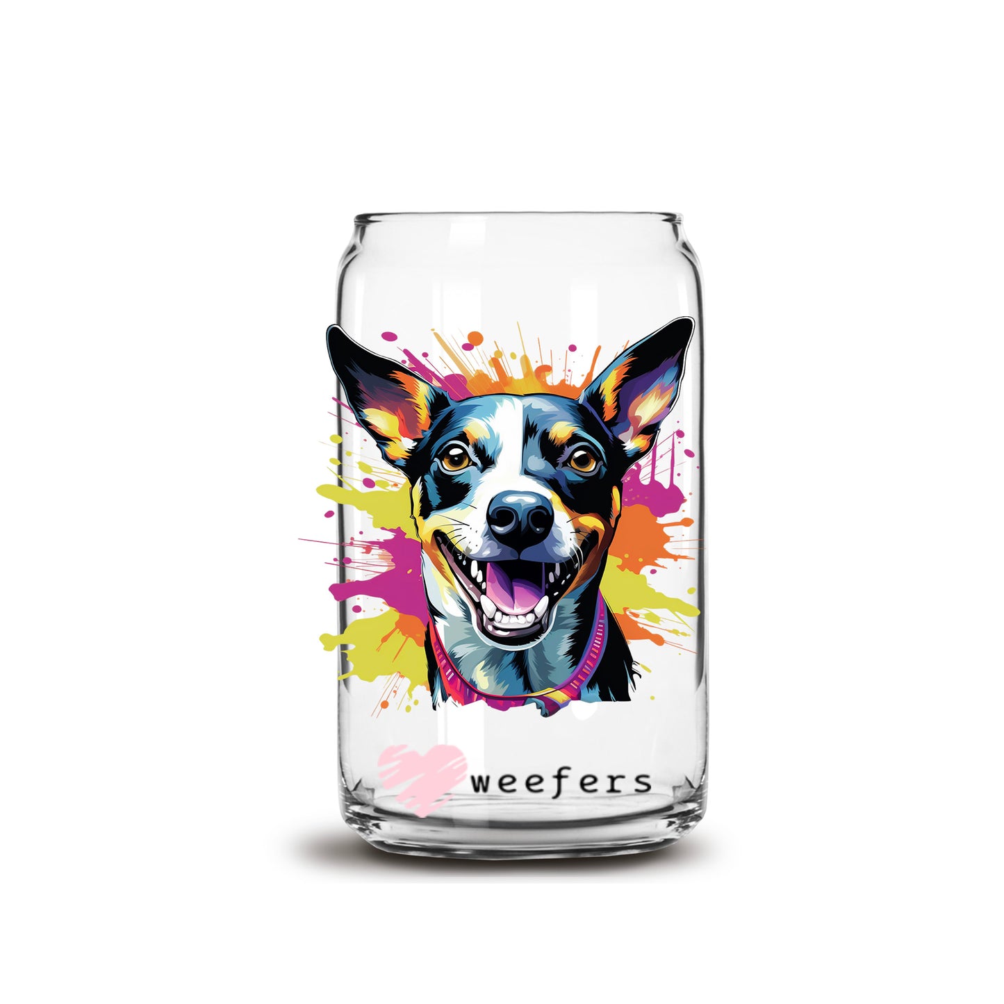 Rat Terrier Colorful Watercolor 16oz Libbey Glass Can UV DTF or Sublimation Wrap - Decal - Weefers