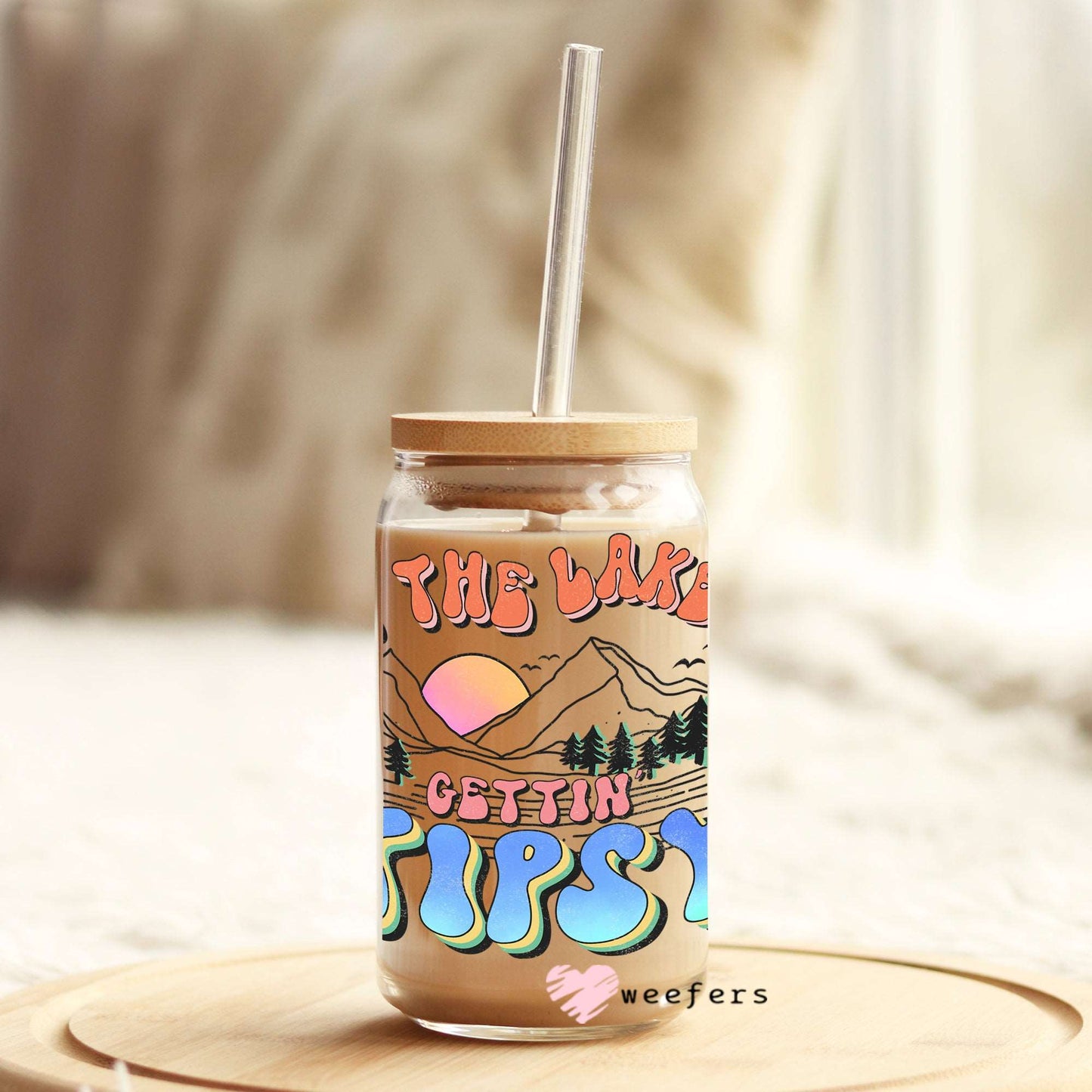 At the lake Gettin' Tipsy 16oz Libbey Glass Can UV DTF or Sublimation Wrap - Decal Weefers