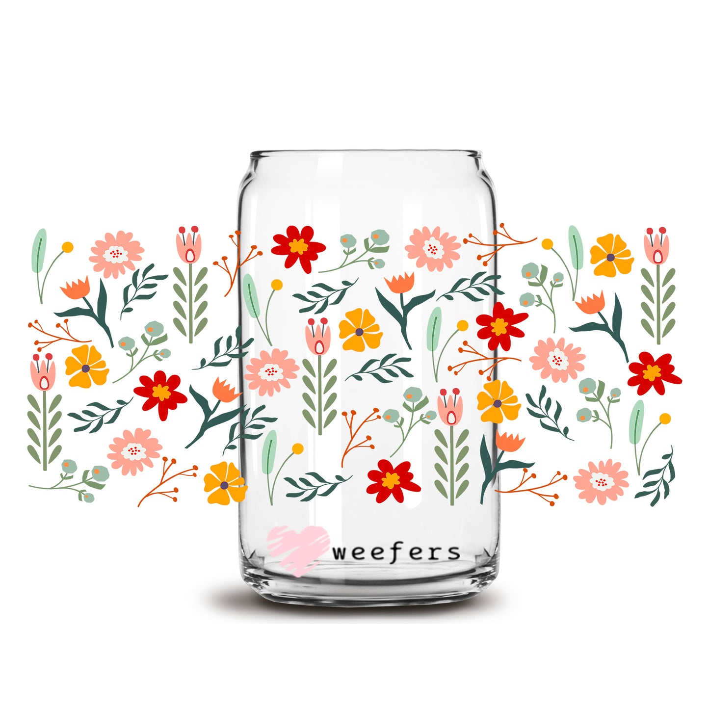 Spring Floral Delight 16oz Libbey Glass Can UV DTF or Sublimation Wrap - Decal - Weefers