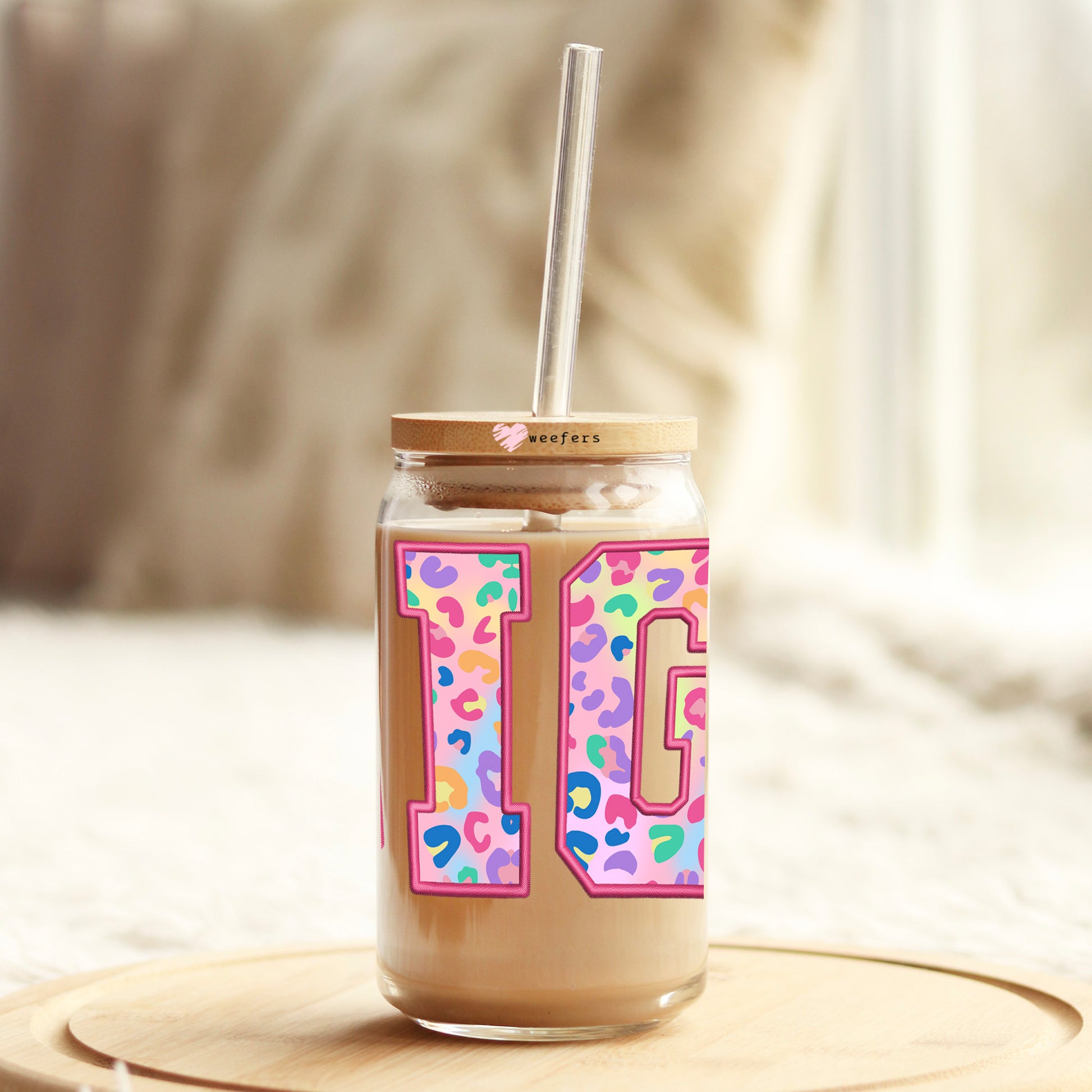 Faux floral Embroidered Gigi 16oz Libbey Glass Can UV DTF or Sublimation Wrap - Transfer - Weefers