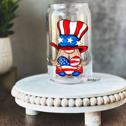 4th of July Gnomes 16oz Libbey Glass Can UV DTF or Sublimation Wrap - Decal - Weefers