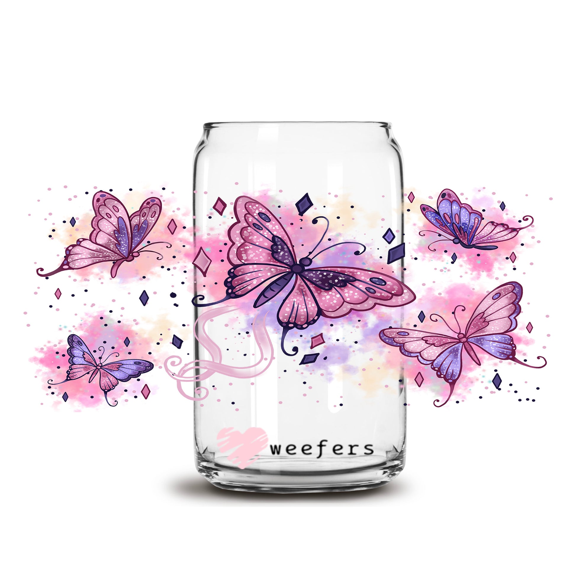 Purple Butterfly Fantasies 16oz Libbey Glass Can UV DTF or Sublimation Wrap - Decal - Weefers