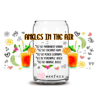 Ankles in the Air Drink Recipe 16oz Libbey Glass Can UV DTF or Sublimation Wrap Transfer - Weefers