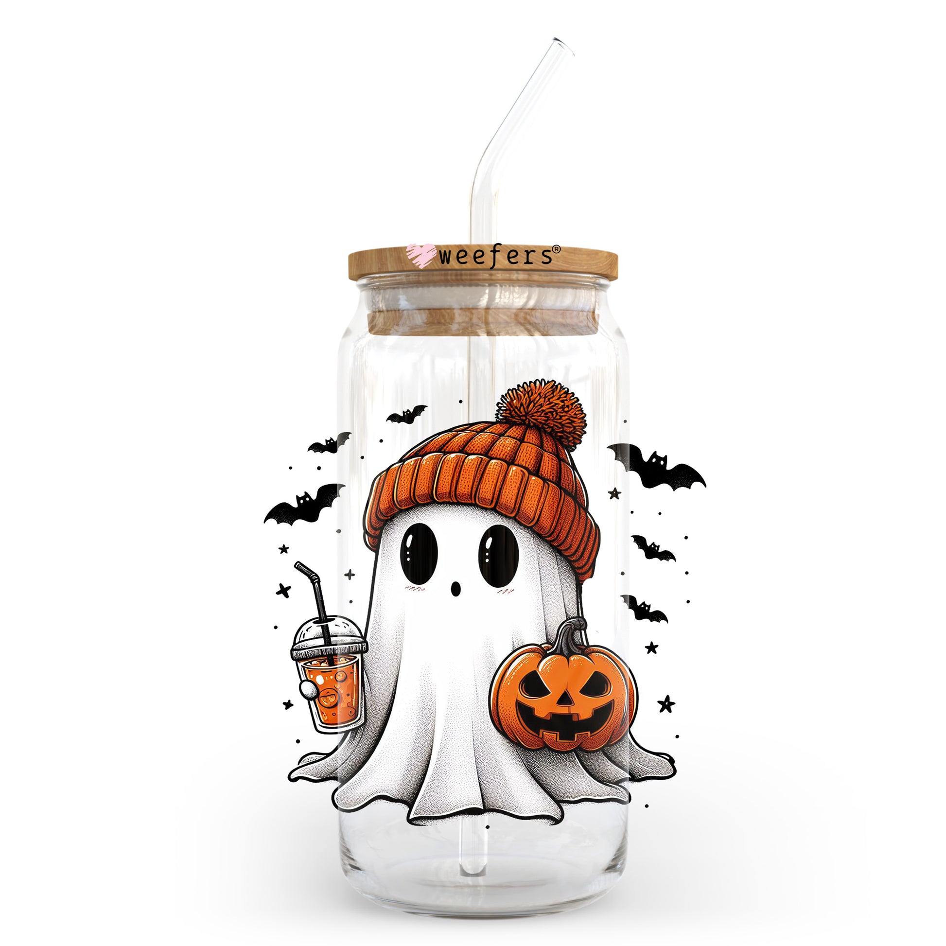 Ghost With Orange Drink 20oz Libbey Glass Can, 34oz Hip Sip, 40oz Tumbler, 24oz Cold Cup UV DTF or Sublimation Decal Transfer - Weefers