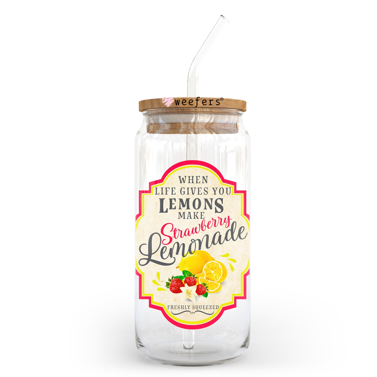 When Life Gives You Lemons Make Strawberry Lemonade 20oz Libbey Glass Can UV DTF or Sublimation Wrap - Decal - Weefers