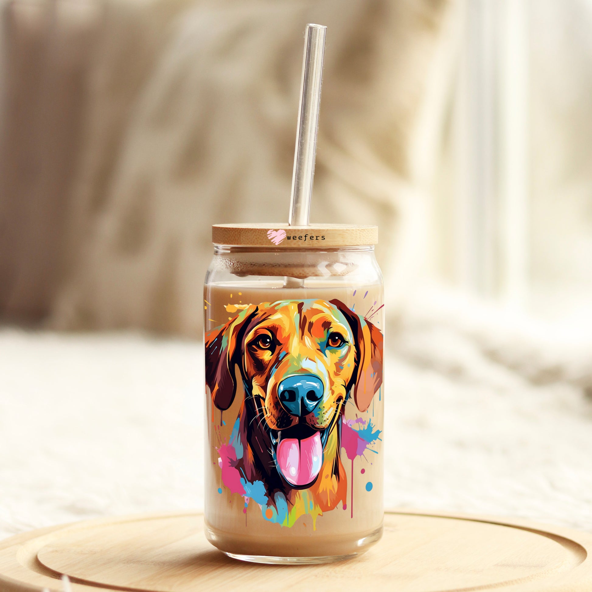 Rhodesign Ridgeback Colorful Watercolor 16oz Libbey Glass Can UV DTF or Sublimation Wrap - Decal - Weefers