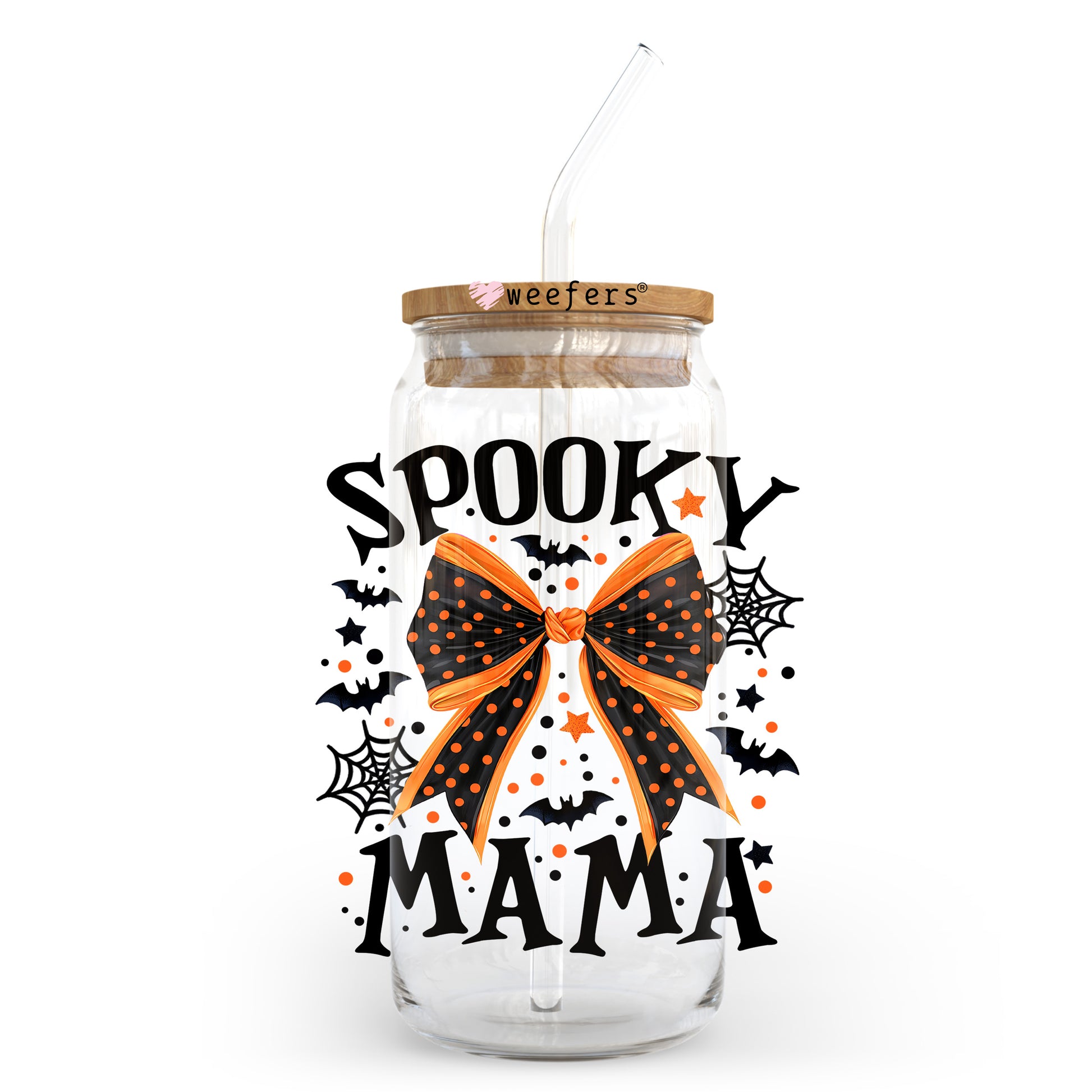 Spooky Mama Bow 20oz Libbey Glass Can, 34oz Hip Sip, 40oz Tumbler, 24oz Cold Cup UV DTF or Sublimation Decal Transfer - Weefers