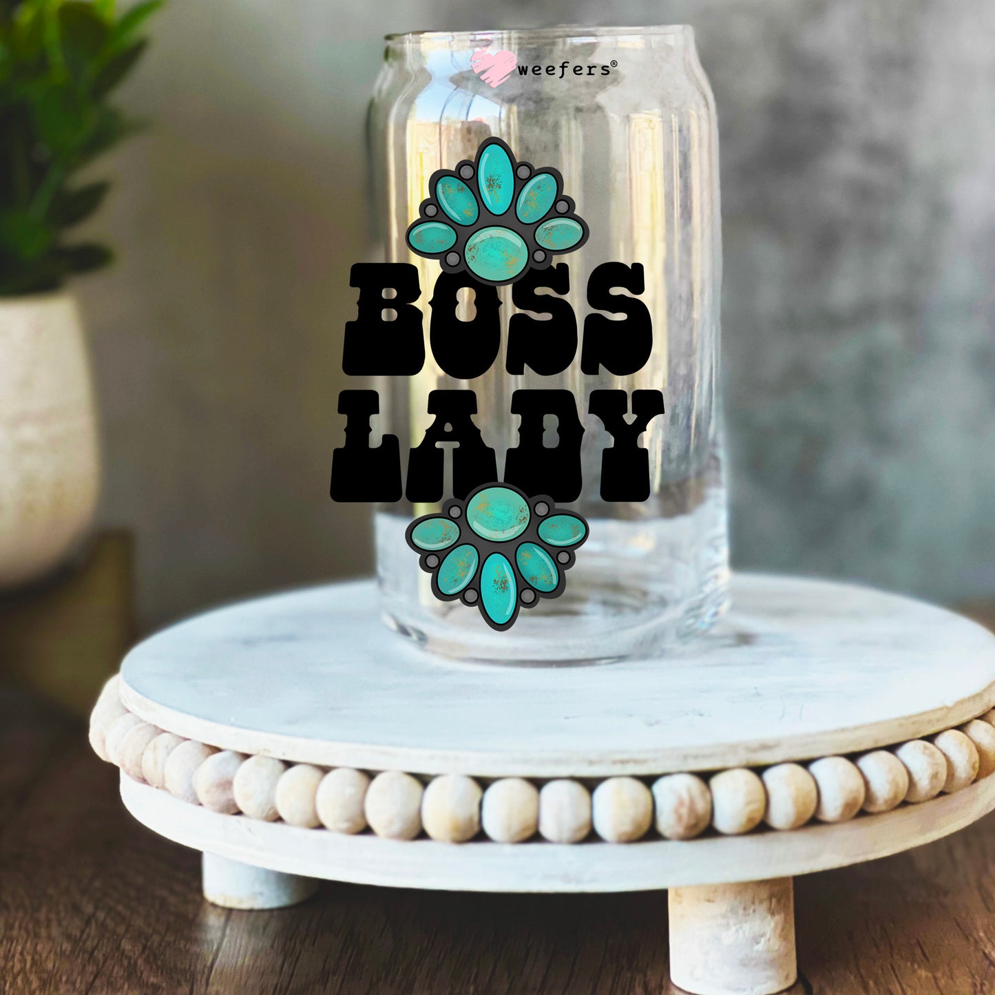 Boss Lady 16oz Libbey Glass Can UV DTF or Sublimation Wrap Decal Transfer - Weefers