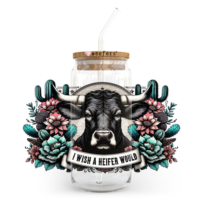a glass jar with a cow on it