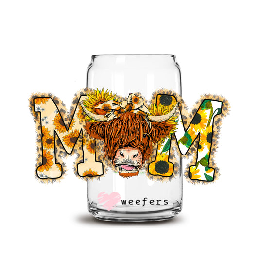 Mom Highlander Cow 16oz Libbey Glass Can UV DTF or Sublimation Wrap - Decal Transfer - Weefers