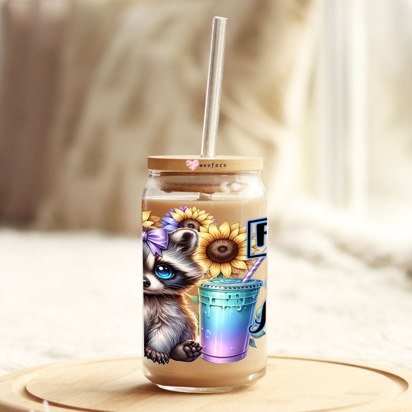 Fueled by Iced Coffee and Anxiety 16oz Libbey Glass Can UV DTF or Sublimation Wrap Decal Transfer - Weefers