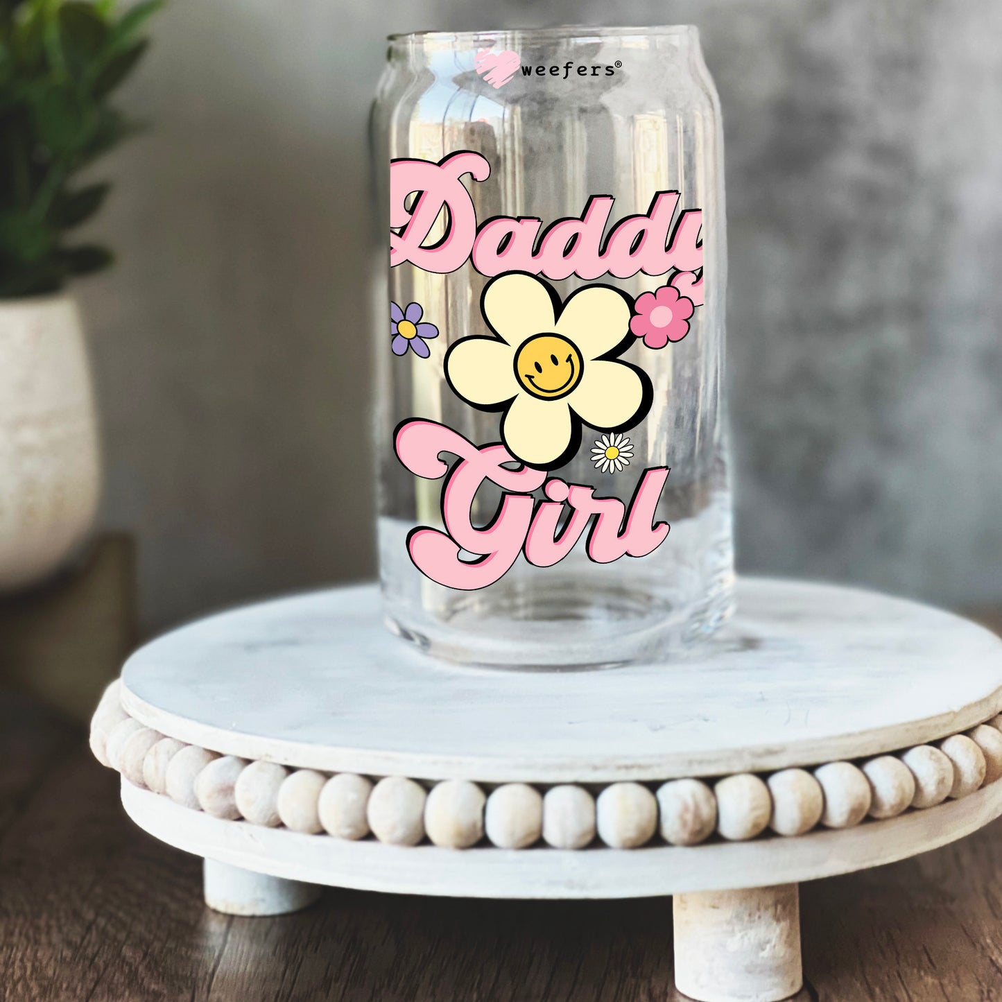 Daddy's Girl Retro Flower 16oz Libbey Glass Can UV DTF or Sublimation Wrap - Decal Transfer - Weefers