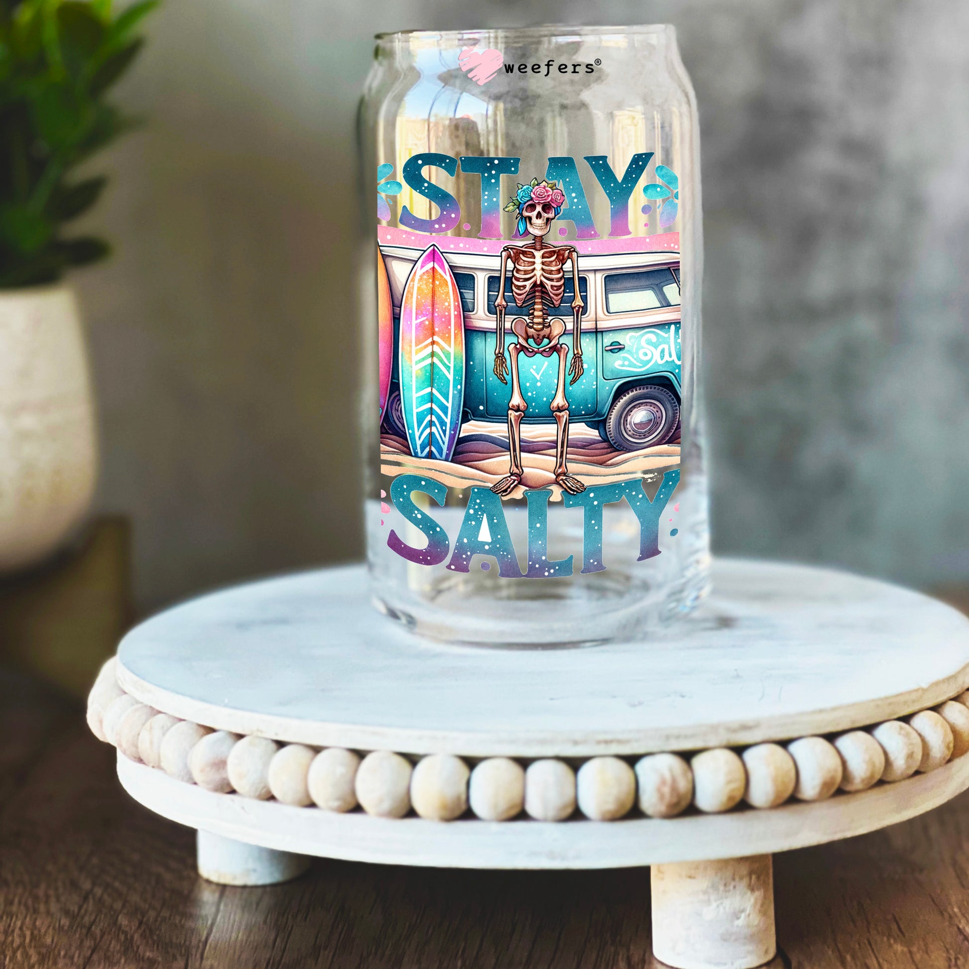 Stay Salty Skeleton 16oz Libbey Glass Can UV DTF or Sublimation Wrap - Transfer - Weefers