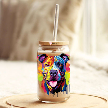 American Staffordshire Terrier Colorful Watercolor 16oz Libbey Glass Can UV DTF or Sublimation Wrap - Decal - Weefers