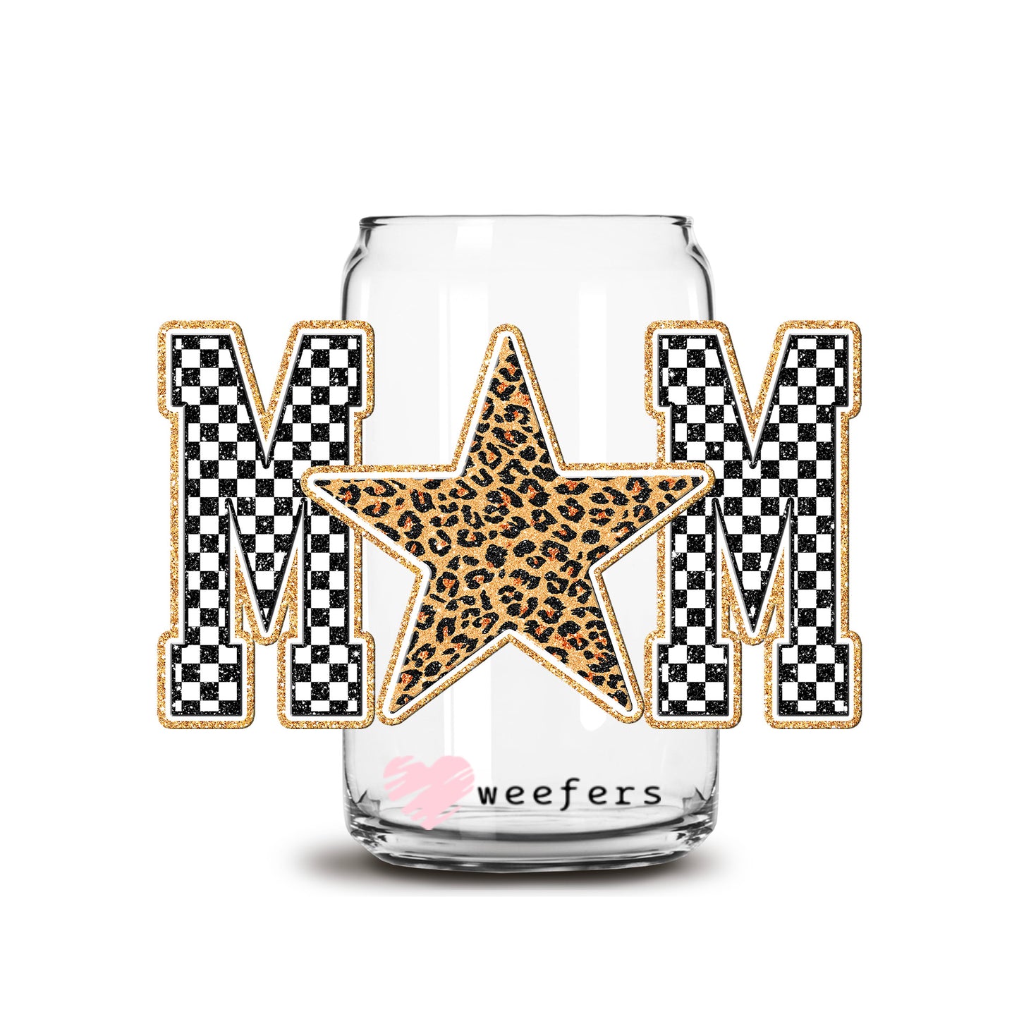 Mom Cheetah Star 16oz Libbey Glass Can UV DTF or Sublimation Wrap Decal Transfer - Weefers